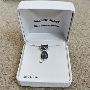 Sterling Silver Cat .25ct Black Diamond Necklace